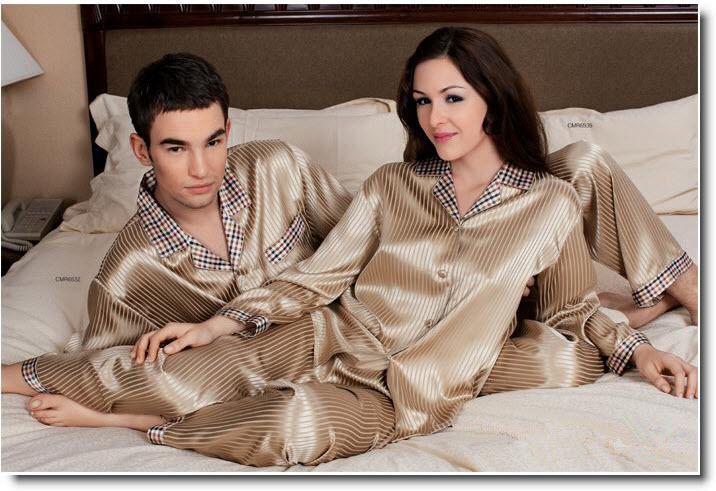 19MM Pure Silk Couple's Striped Print Pajamase Set for Men CMR6532