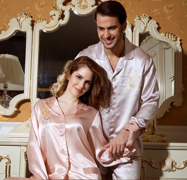 19MM Pure Heavy Weight Silk Couple's Embroied Pajamase Set for Men X8116