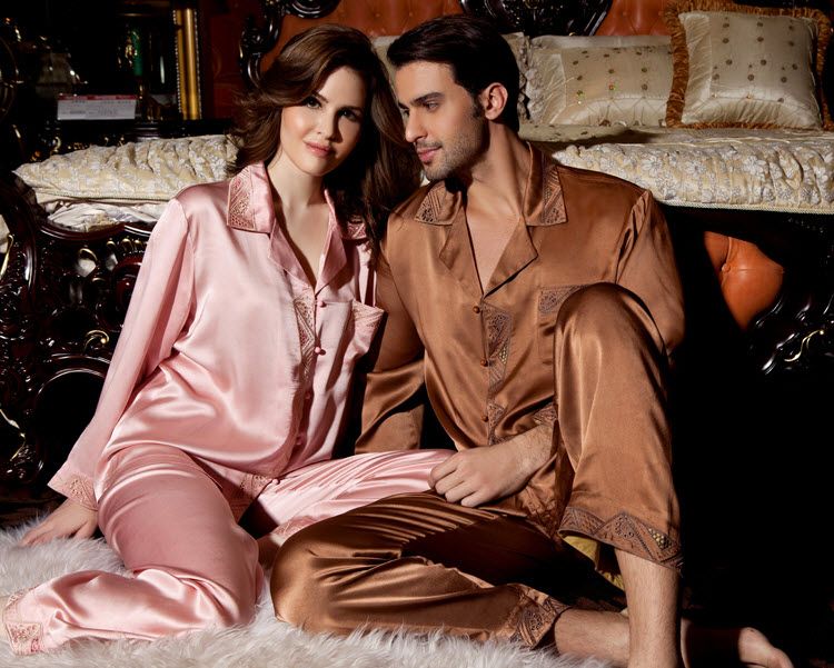 19MM Pure Heavy Weight Silk Couple's Embroied Pajamase Set for Men X8135