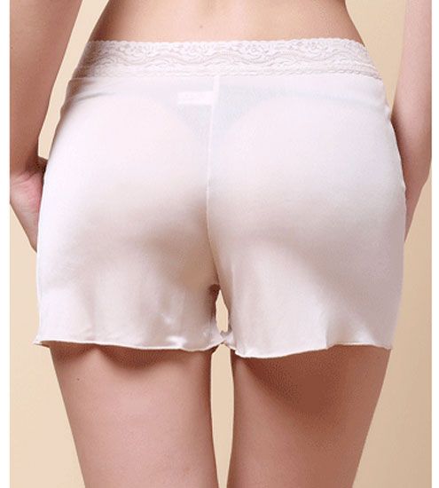 Women's Pure Silk Knit Lacy Waistband Boy Leg Legging Shorts  Solid Size S M L