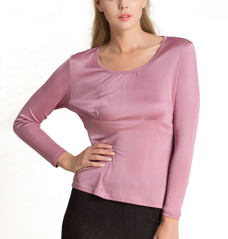 Pure Silk Knitted Women's O Neckline Long Sleeves Top