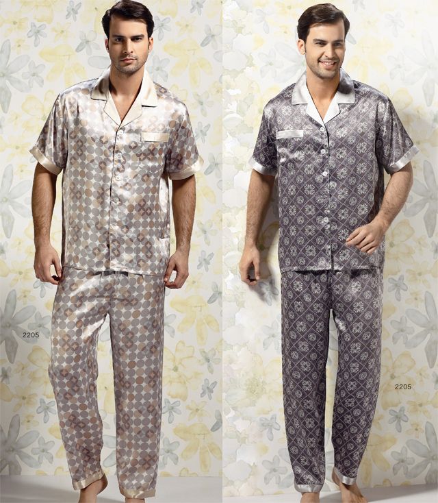 Pure Silk Men Lounging Wear Short Sleeves Long Pants Pajamas Short Set YR2205