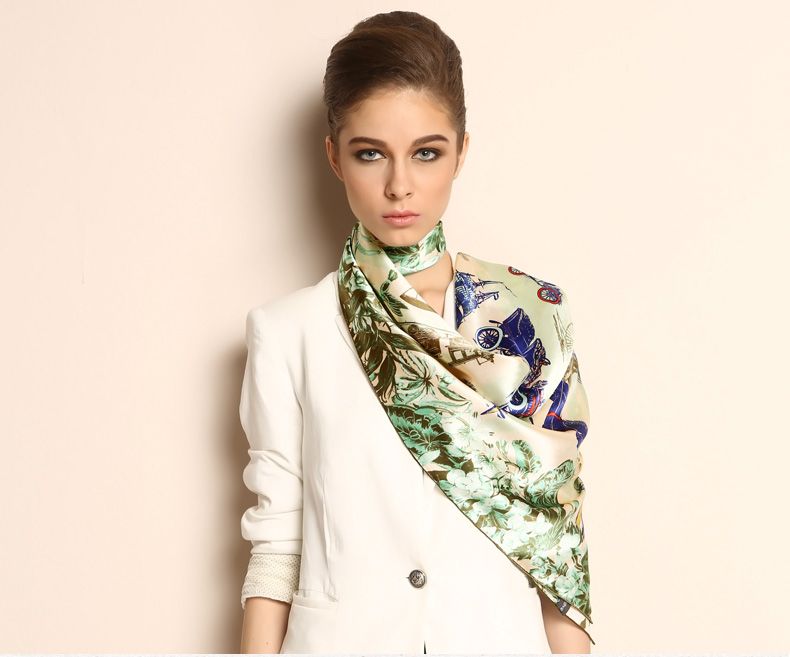 Elegant Pure Plain Silk Scarf Shawl Floral Printing Large Square 35  1021130461
