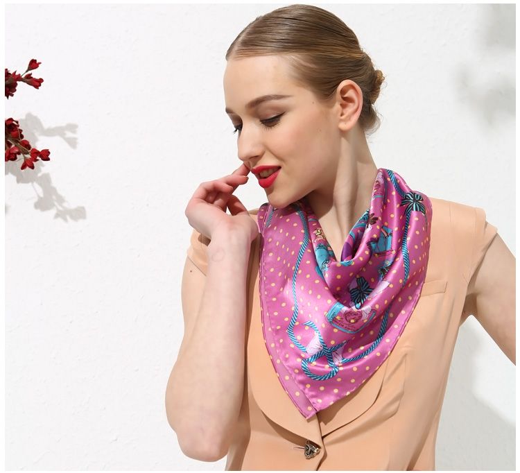 Pure Silk Square Scarf Large Wrap Printing Shawl Scarves 26”W/Dot Pattern