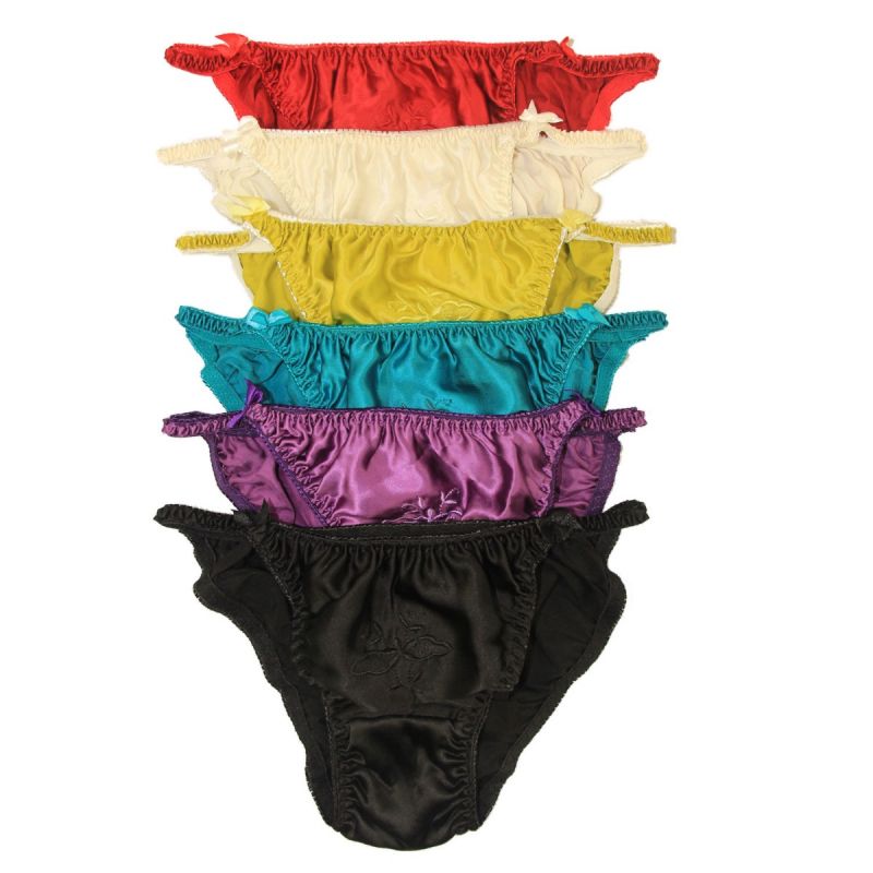 Natural Silk Women's String Bikinis Panties W/ Cotton Crotch Economic (Pack of 6)
