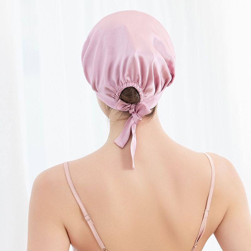 Lady Natural Silk Slumber Sleeping Show Bath Hair Cover Cap Hat W/ Back Tie