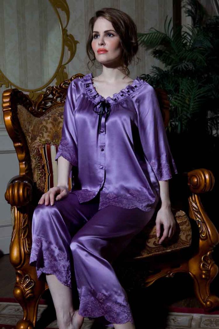 Pure 19MM Silk Ladies  Light Purple Pajamas Set  8255