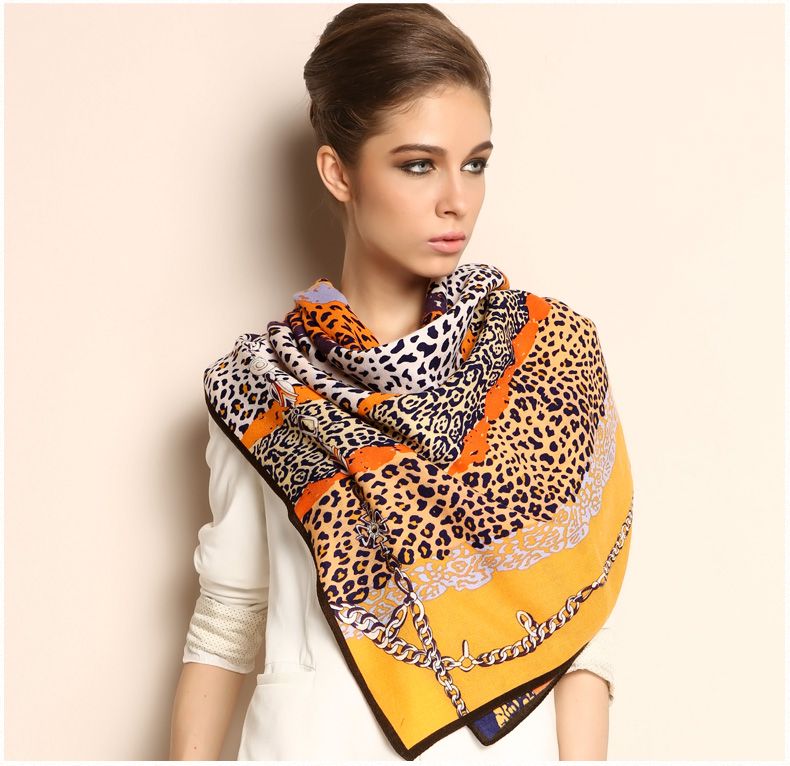 Fashion 100% Twill Wool Scarf Shawl Leopard Large Square 45 2111130411