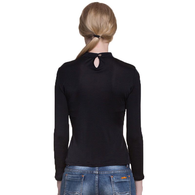 100% Silk Knit Womens Long Sleeve Shirt Mesh Mock Turtleneck Top Blouse