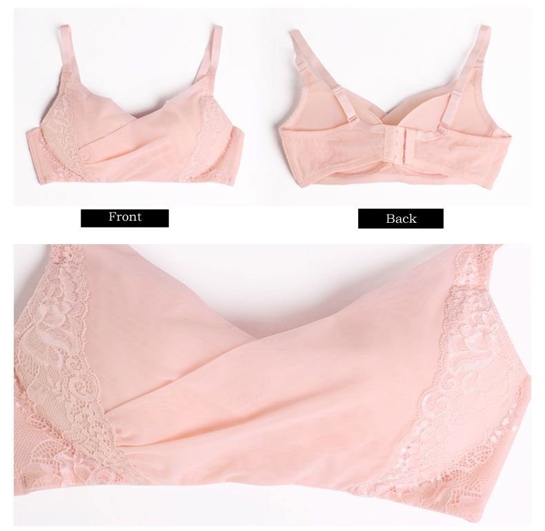 Natural Silk Wire Free Push Uo Bra Mesh On Front With Lace details