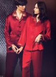 NWT Pure Silk Couples Pajamas Top Bottom Set Red color