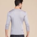 Men's Pure Silk V Neck Long Sleeves Long Johns Top Gray Back