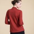 Womens 100% Fine Wool Sweater Overlap V Neck Long Sleeve Rust Red Back