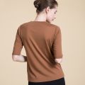 Womens 100% Wool Pullover Sweater V Neck Half Sleeve Coffee Back