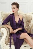 Pure Silk Womens Lace Robe Short Slips 2 Pcs Set  Purple a
