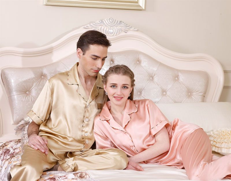 Pure Silk Couples Pajamas Short Set at Your Options 1556