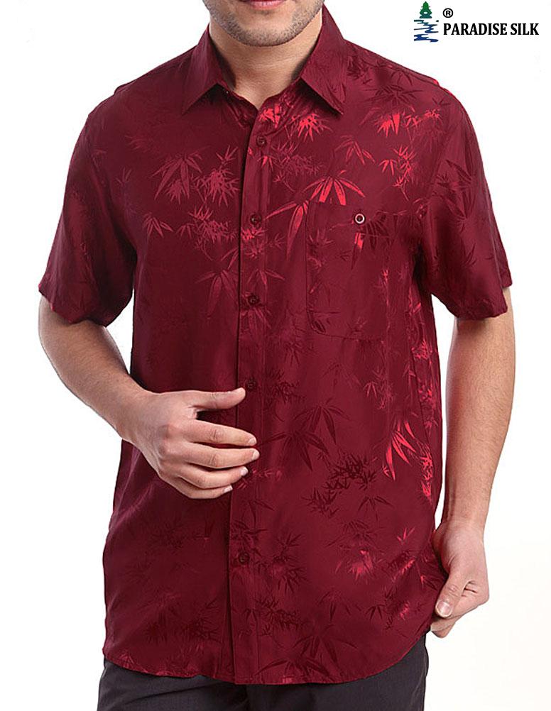 Camicia a maniche corte in pura seta con charmeuse jacquard bambù - Foto 7 di 7