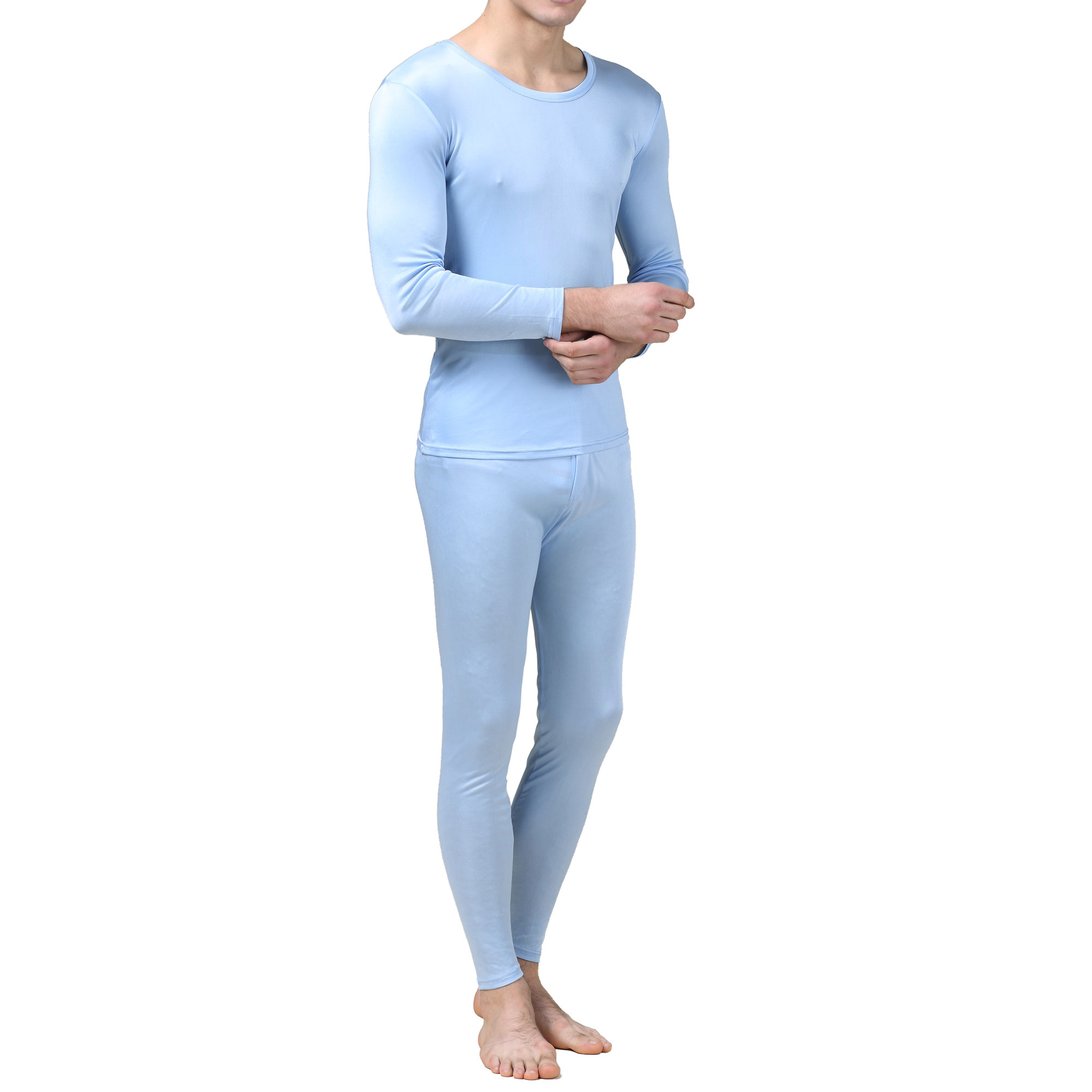 Pure Silk Knit Round Neck Men Underwear Long Johns Set