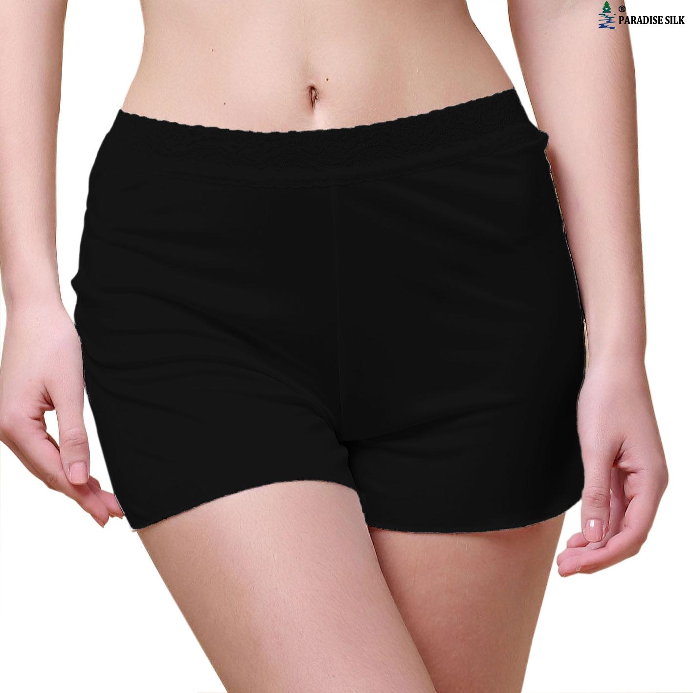 Women's Pure Silk Knit Lacy Waistband Boy Leg Legging Shorts Solid Size S M L - Picture 7 of 9