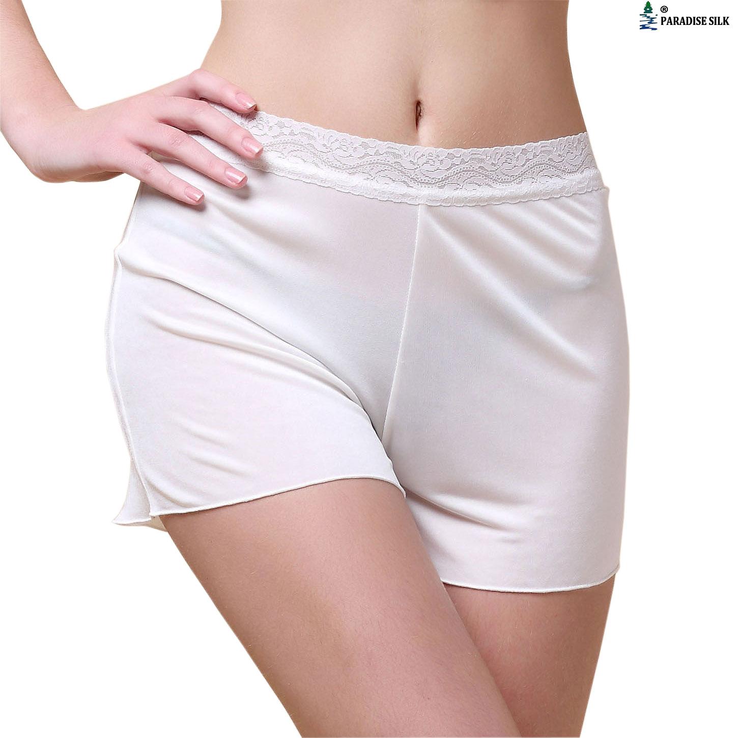 Women's Pure Silk Knit Lacy Waistband Boy Leg Legging Shorts Solid Size S M L - Picture 8 of 9