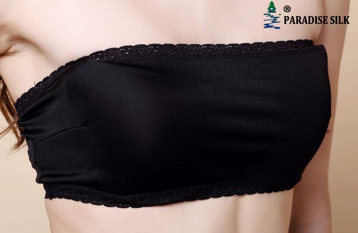 Top de tubo corto de encaje tejido de seda pura para mujer - Imagen 5 de 7