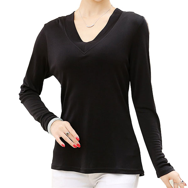 Pure Silk Knit Womens V Neck Long Sleeves Top