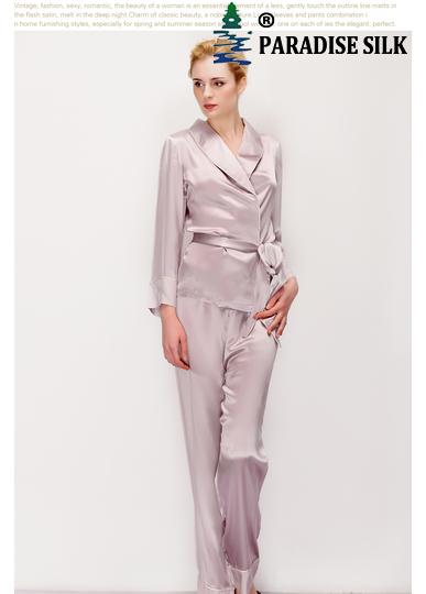Reine Seide Damen Pyjama Set mit Gürtel 1019 Einfarbig Größe 2 6 10 - Bild 6 von 6
